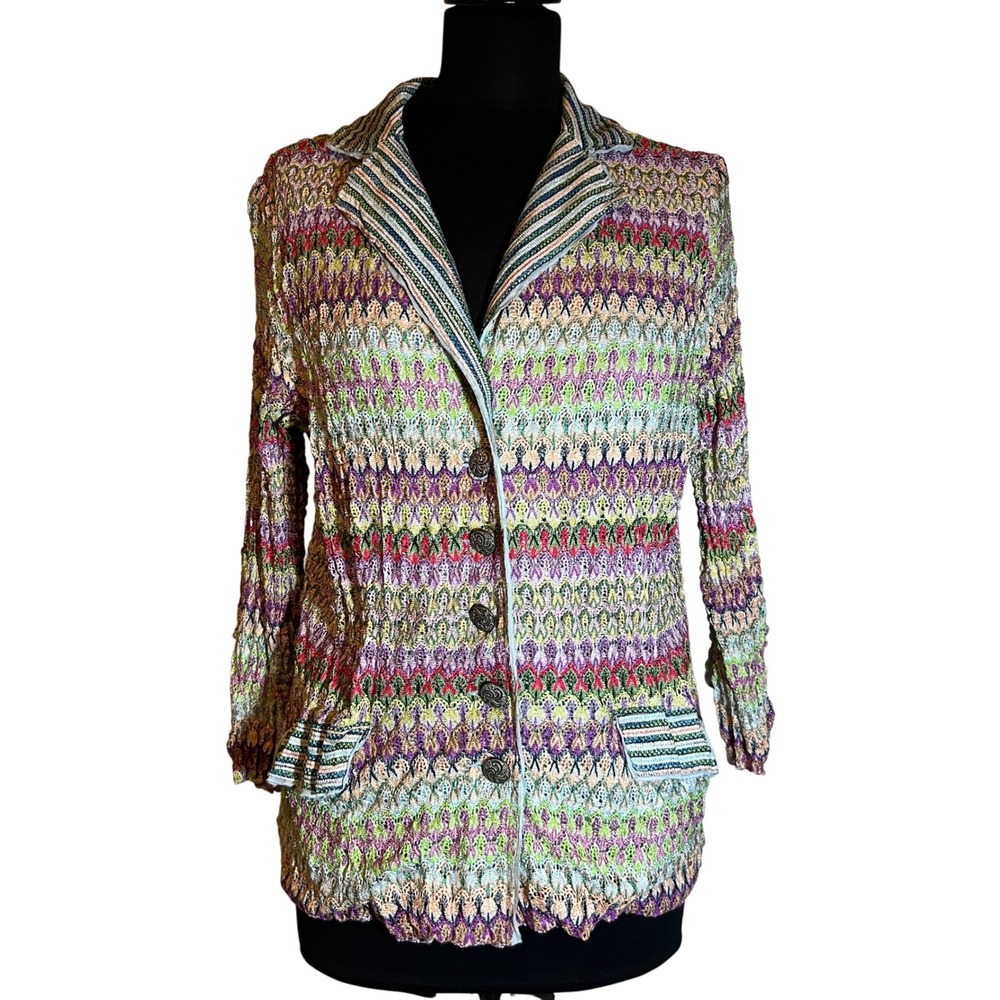 Alberto Makali Womens XL Multi Color Chevron Knit Button Front Blazer Jacket
